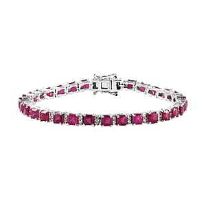 Asscher Cut Niassa Ruby (FF) and White Zircon Bracelet in Platinum Over Sterling Silver (7.25 In) 17.00 ctw