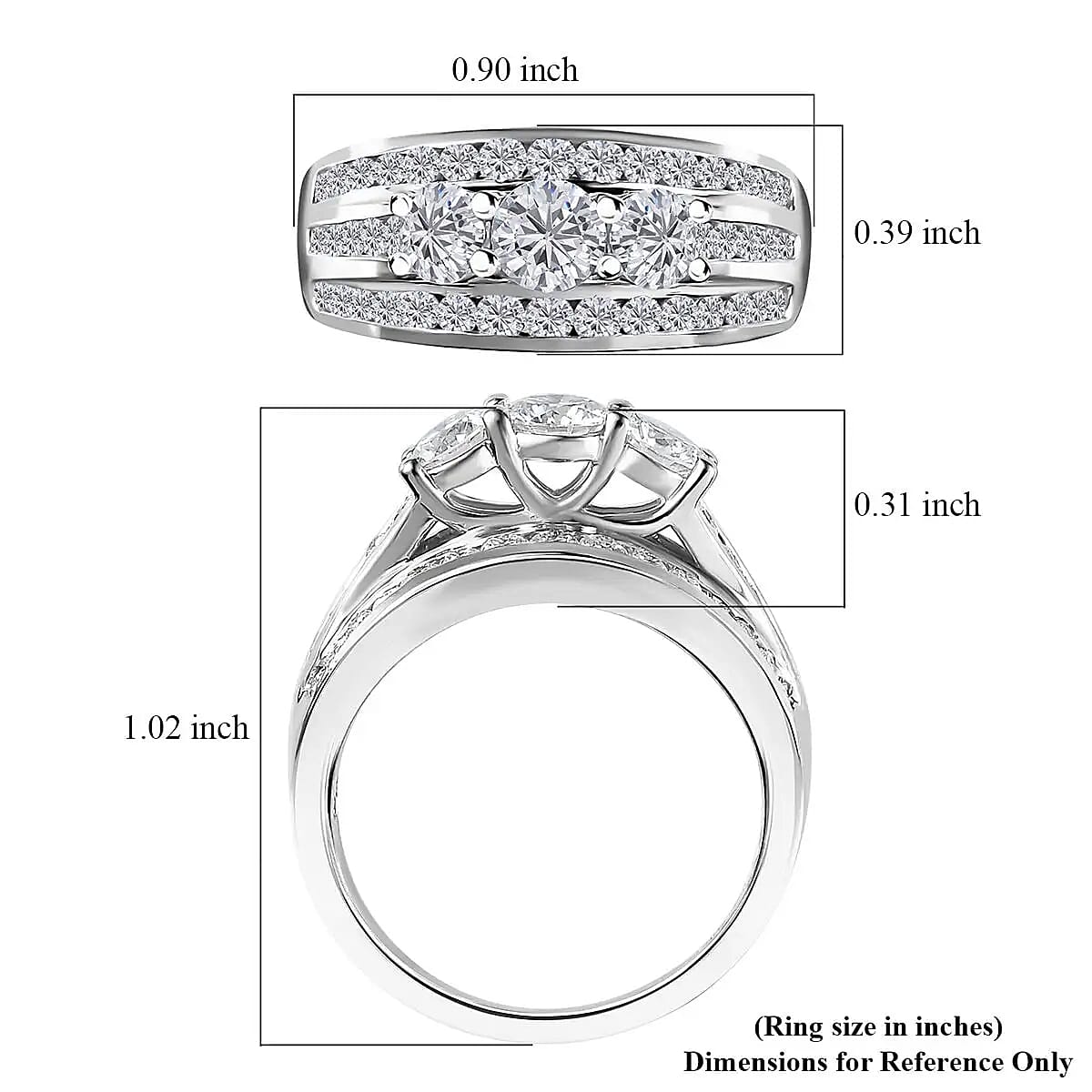 Moissanite 1.65 ctw Ring in Platinum Over Sterling Silver (Size 10.0)