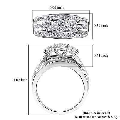 Moissanite 1.65 ctw Ring in Platinum Over Sterling Silver (Size 10.0)