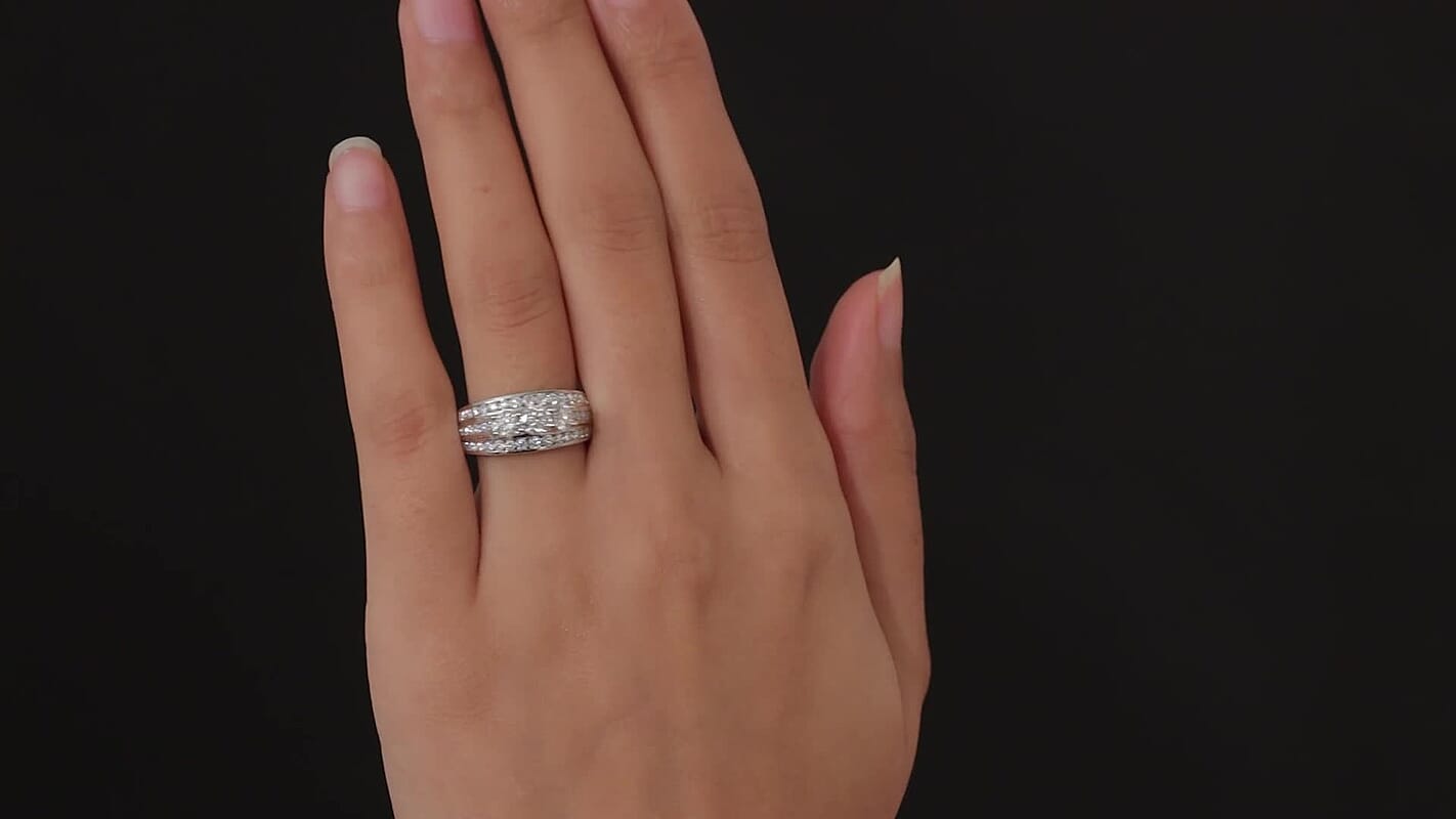 Moissanite Ring in Platinum Over Sterling Silver (Size 10.0) 1.65 ctw