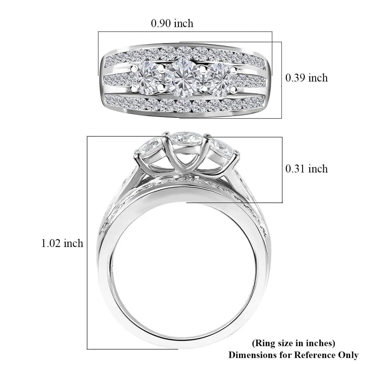 Moissanite 1.65 ctw Ring, Platinum Over Sterling Silver Ring, Moissanite Jewelry, Gifts For Her (Size 5.0) image number 6