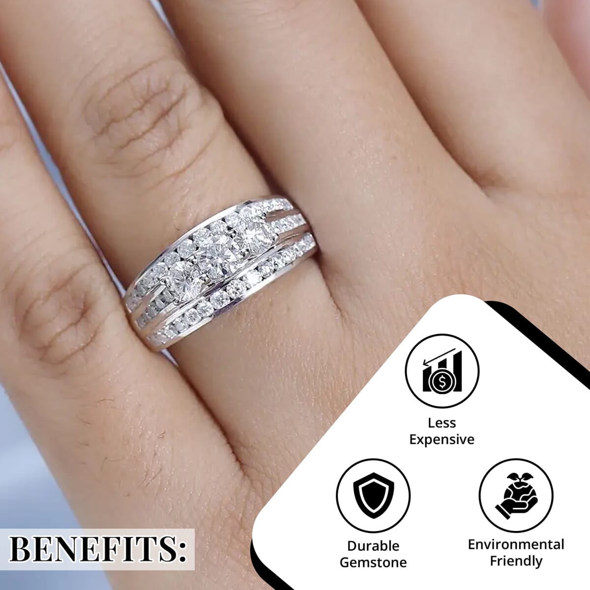 Moissanite 1.65 ctw Ring, Platinum Over Sterling Silver Ring, Moissanite Jewelry, Gifts For Her (Size 7.0) image number 3