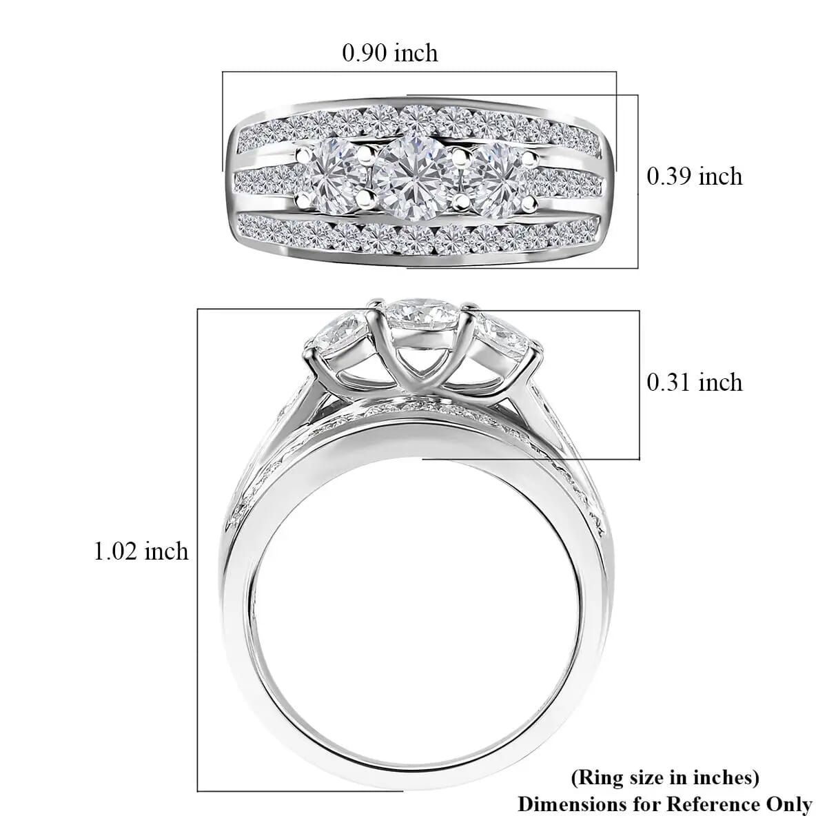 Moissanite 1.65 ctw Ring, Platinum Over Sterling Silver Ring, Moissanite Jewelry, Gifts For Her (Size 7.0) image number 6