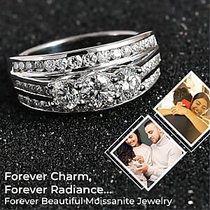 Moissanite 1.65 ctw Ring in Platinum Over Sterling Silver (Size 8.0)