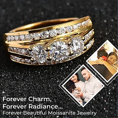 Moissanite Ring, Vermeil Yellow Gold Over Sterling Silver Ring, Moissanite Jewelry, Gifts For Her 1.65 ctw (Size 5.0)