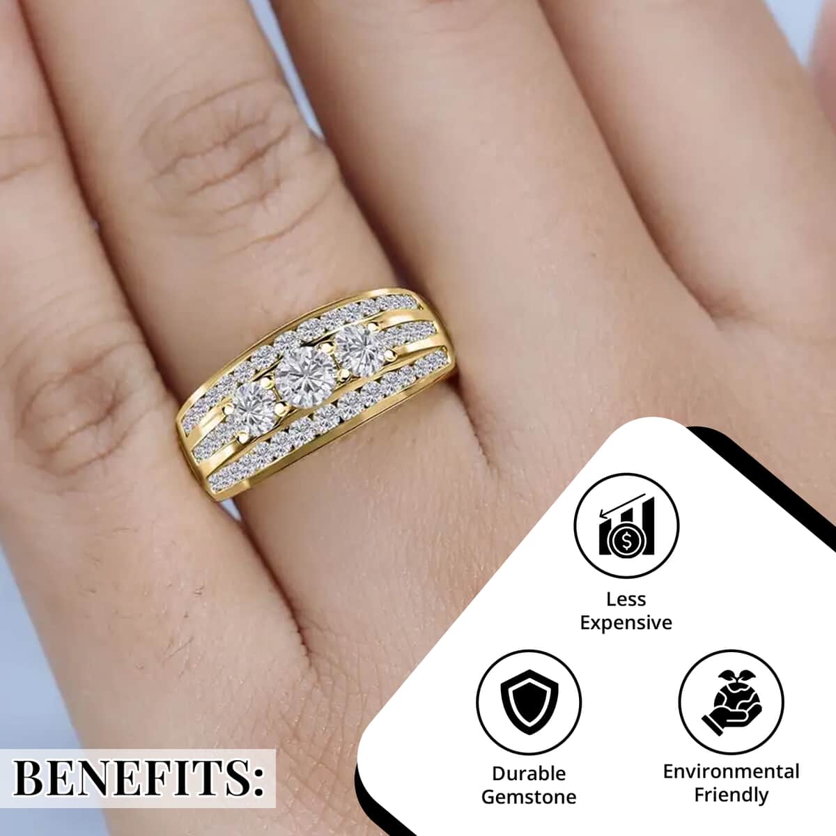 Moissanite Ring, Vermeil Yellow Gold Over Sterling Silver Ring, Moissanite Jewelry, Gifts For Her 1.65 ctw (Size 5.0) image number 3