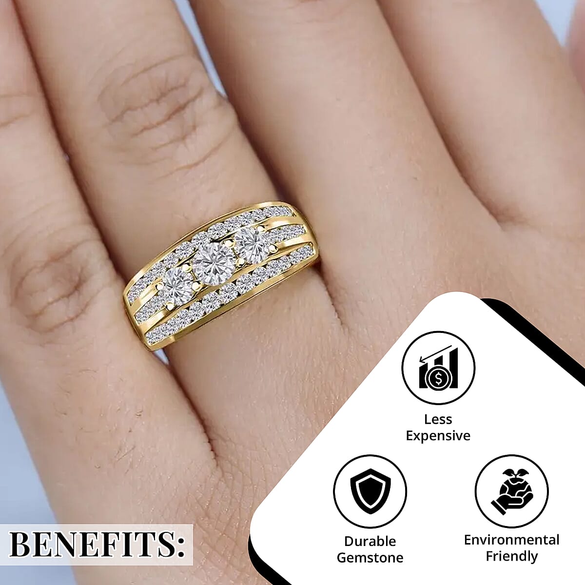 Moissanite 1.65 ctw Ring in Vermeil Yellow Gold Over Sterling Silver (Size 7.0) image number 3