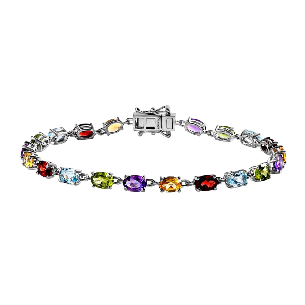 Multi Gemstone 10.90 ctw Link Bracelet in Platinum Over Sterling Silver (7.25 In) image number 0