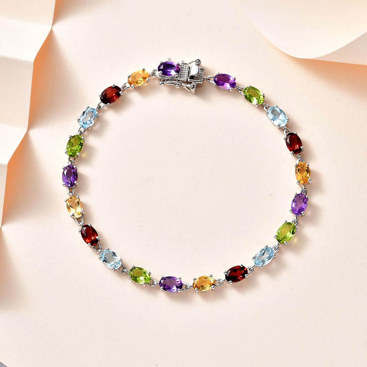 Multi Gemstone 10.90 ctw Link Bracelet in Platinum Over Sterling Silver (7.25 In) image number 1