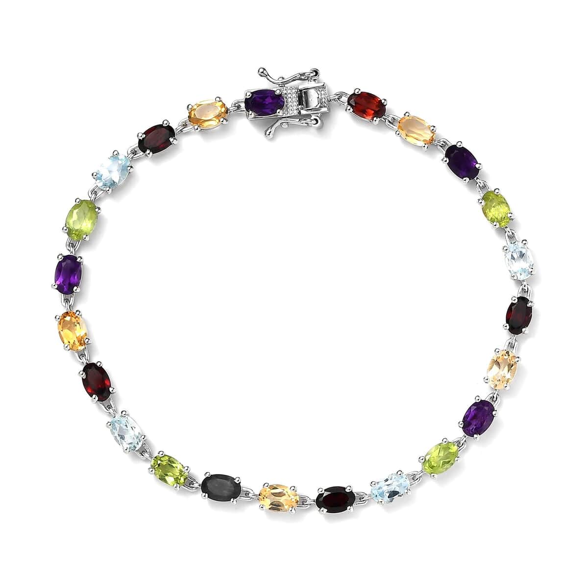 Multi Gemstone Link Bracelet in Platinum Over Sterling Silver (8.00 In) 11.90 ctw image number 0