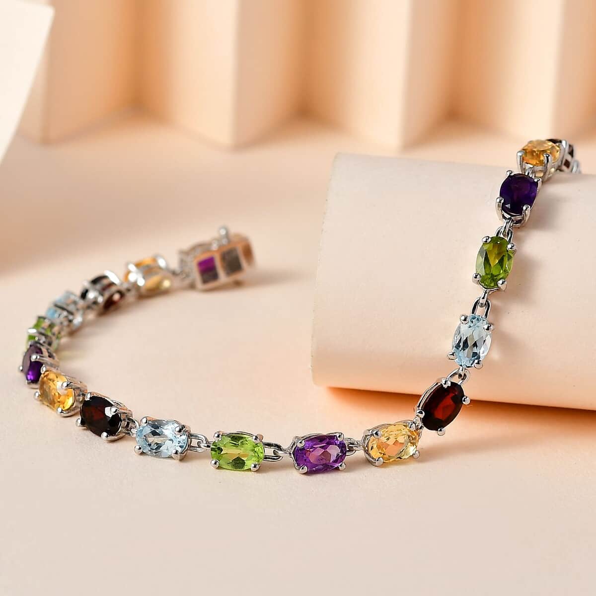 Multi Gemstone Link Bracelet in Platinum Over Sterling Silver (8.00 In) 11.90 ctw image number 1