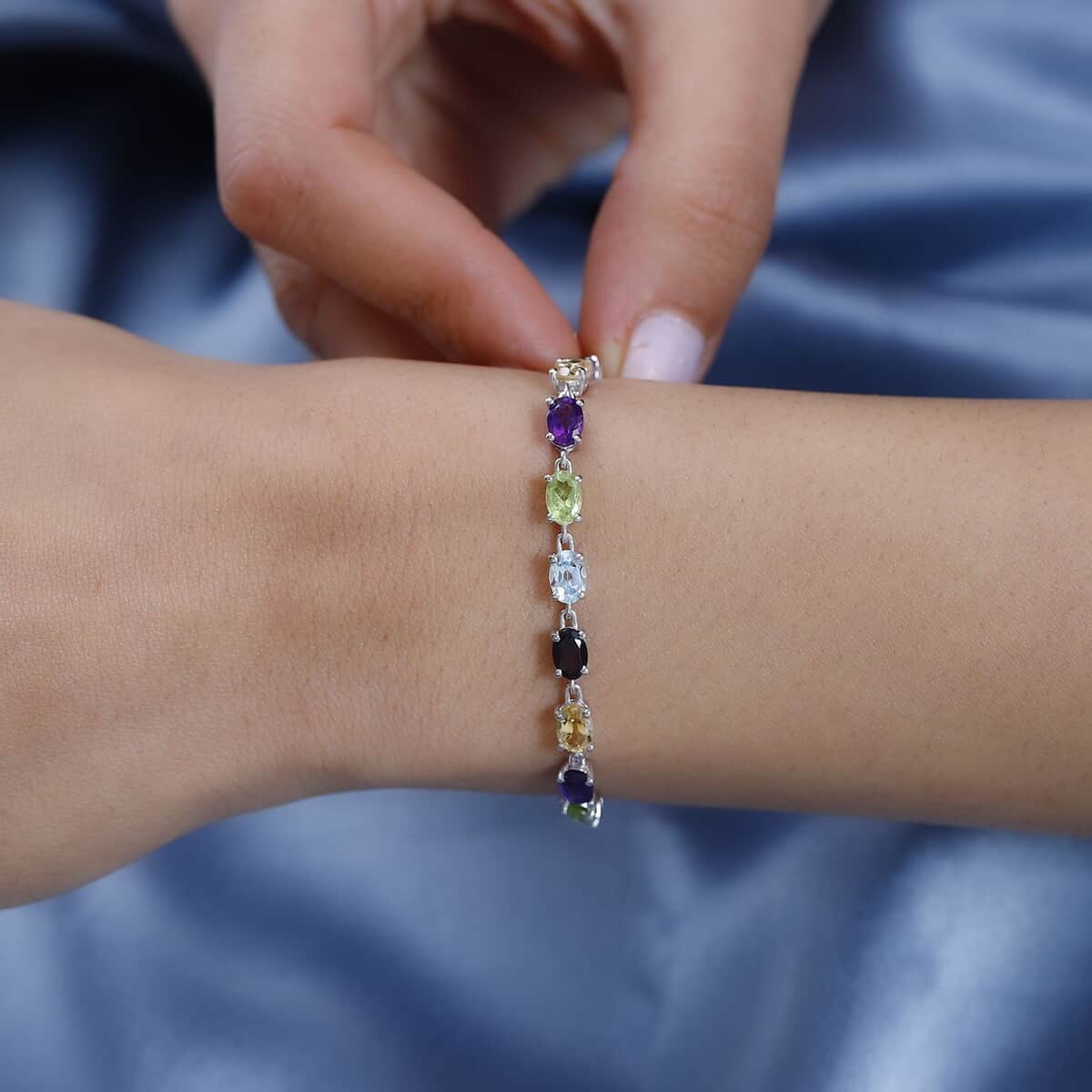 Multi Gemstone Link Bracelet in Platinum Over Sterling Silver (8.00 In) 11.90 ctw image number 2