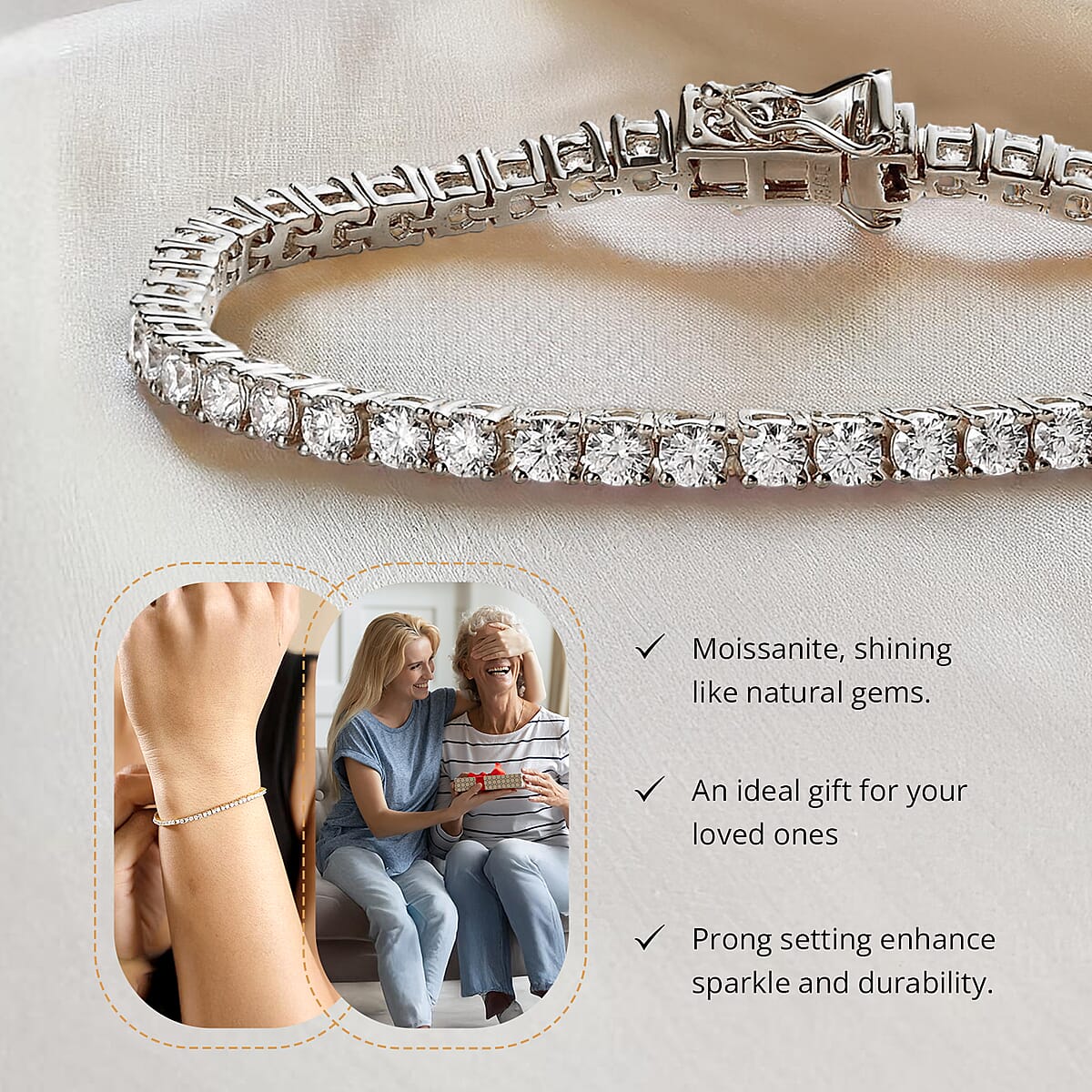 D'Joy Moissanite 4.90 ctw Tennis Bracelet, Platinum Over Sterling Silver Bracelet, Moissanite Jewelry, Gifts For Her (6.50 In) image number 2