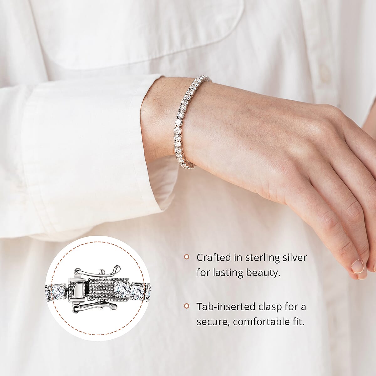 D'Joy Moissanite 4.90 ctw Tennis Bracelet, Platinum Over Sterling Silver Bracelet, Moissanite Jewelry, Gifts For Her (6.50 In) image number 3