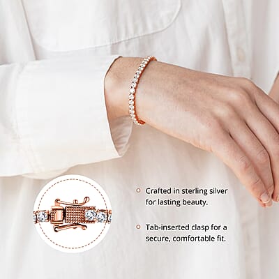 D'Joy Moissanite 4.90 ctw Tennis Bracelet, Vermeil Rose Gold Over Sterling Silver Bracelet, Moissanite Jewelry, Gifts For Her (6.50 In)