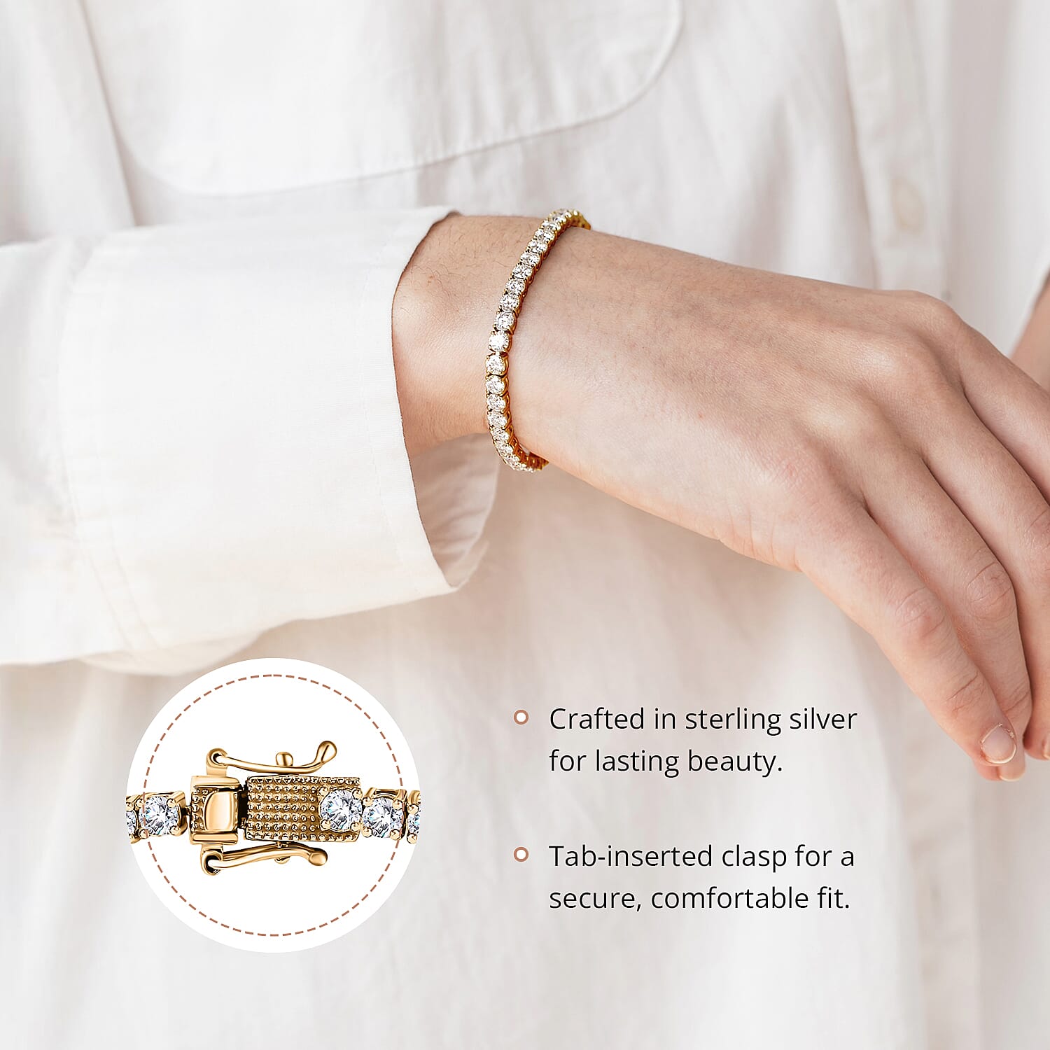 D'Joy Moissanite 4.90 ctw Tennis Bracelet, Vermeil Yellow Gold Over Sterling Silver Bracelet, Moissanite Jewelry, Gifts For Her (6.50 In)