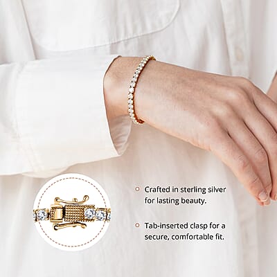 D'Joy Moissanite 4.90 ctw Tennis Bracelet, Vermeil Yellow Gold Over Sterling Silver Bracelet, Moissanite Jewelry, Gifts For Her (6.50 In)