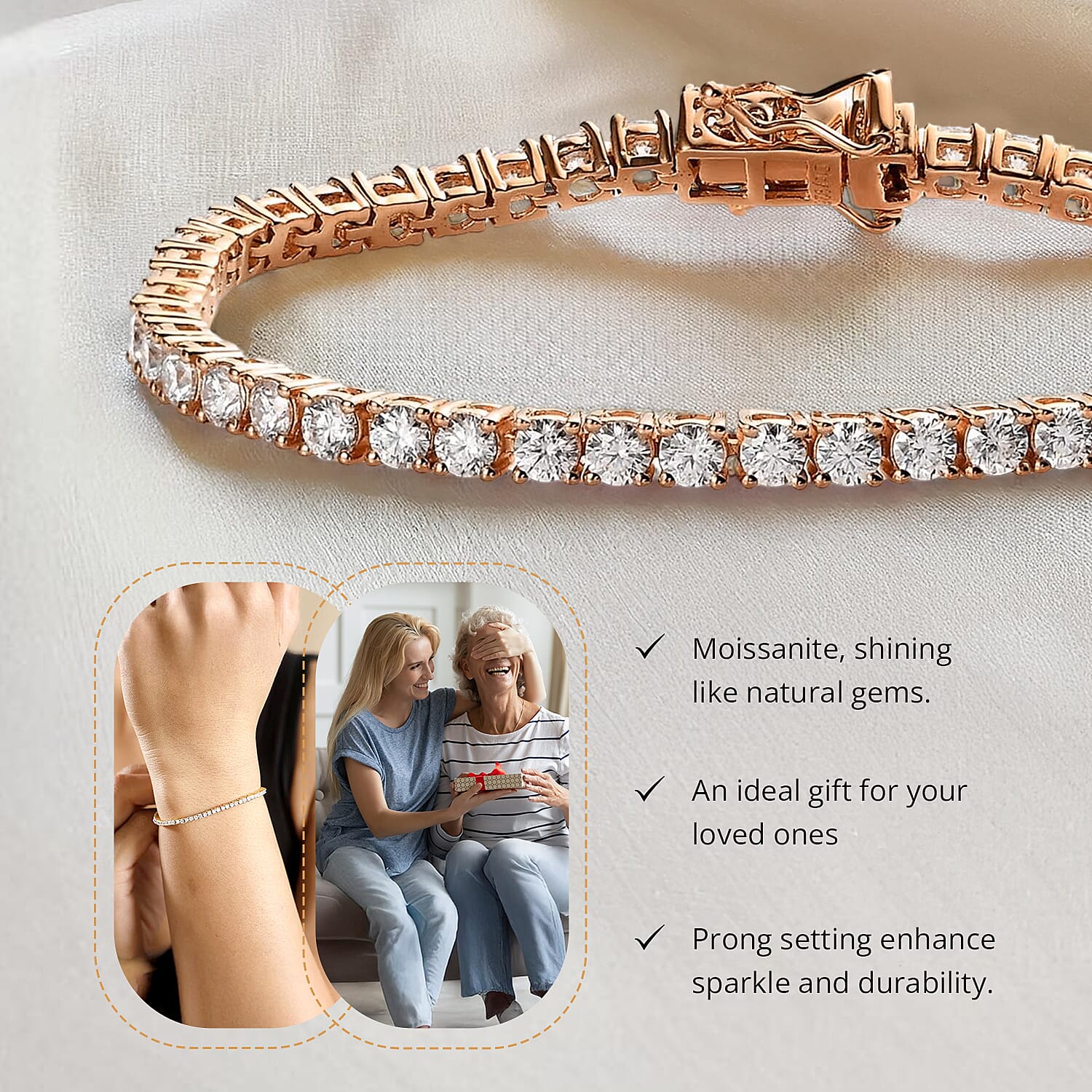 D'Joy Moissanite 5.50 ctw Tennis Bracelet, Vermeil Rose Gold Over Sterling Silver Bracelet, Moissanite Jewelry, Gifts For Her (7.25 In)