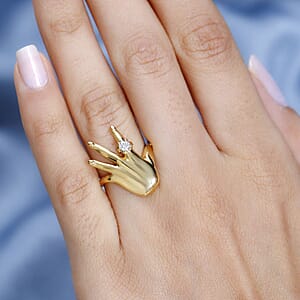 Moissanite Hand Ring in Vermeil Yellow Gold Over Sterling Silver (Size 10.0) 0.10 ctw