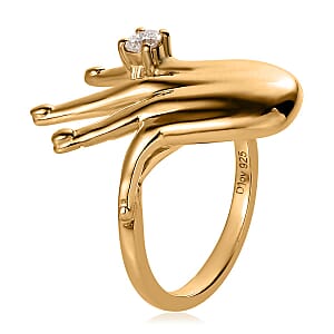 Moissanite Hand Ring in Vermeil Yellow Gold Over Sterling Silver (Size 10.0) 0.10 ctw