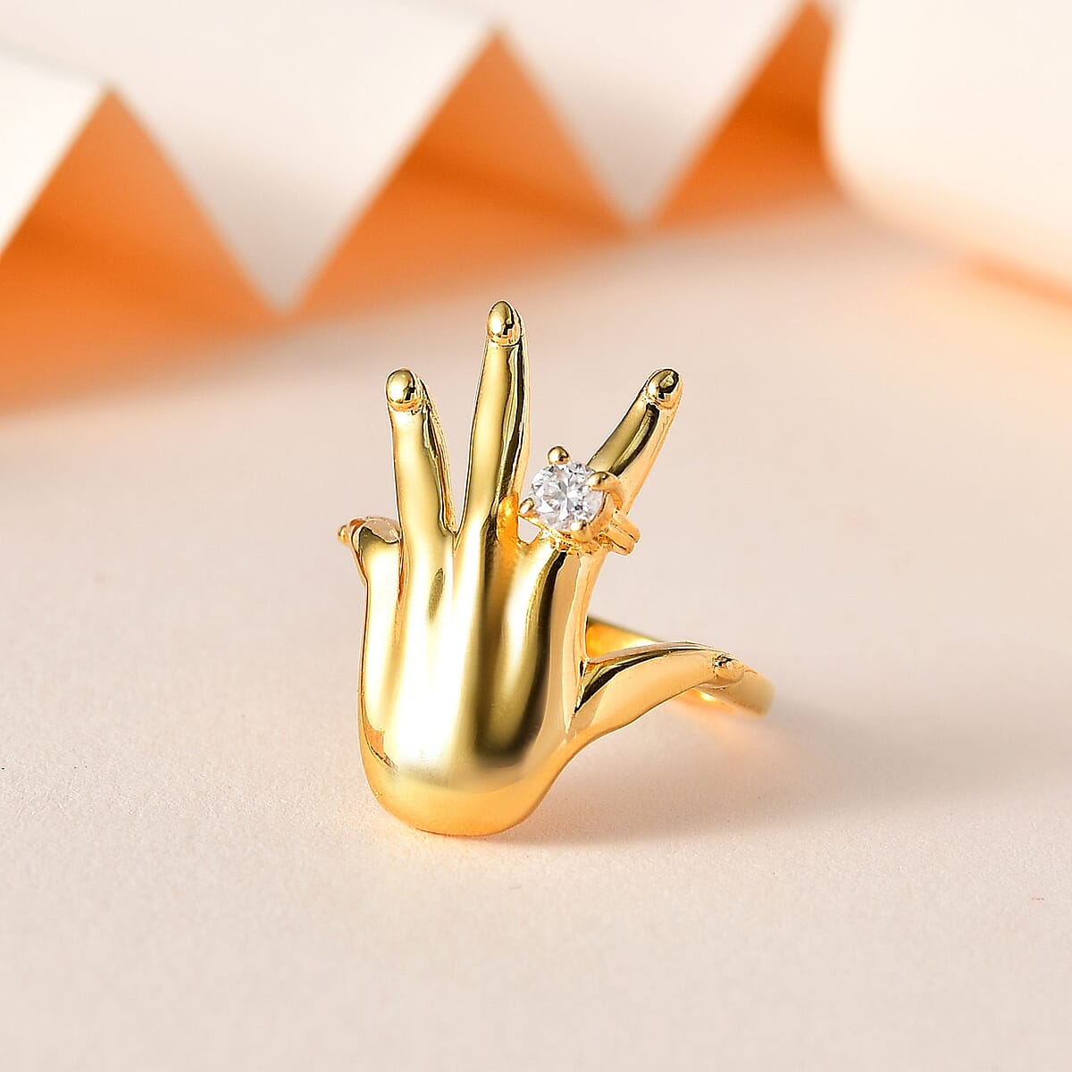 Moissanite Hand Ring in Vermeil Yellow Gold Over Sterling Silver (Size 6.0) 0.10 ctw image number 1