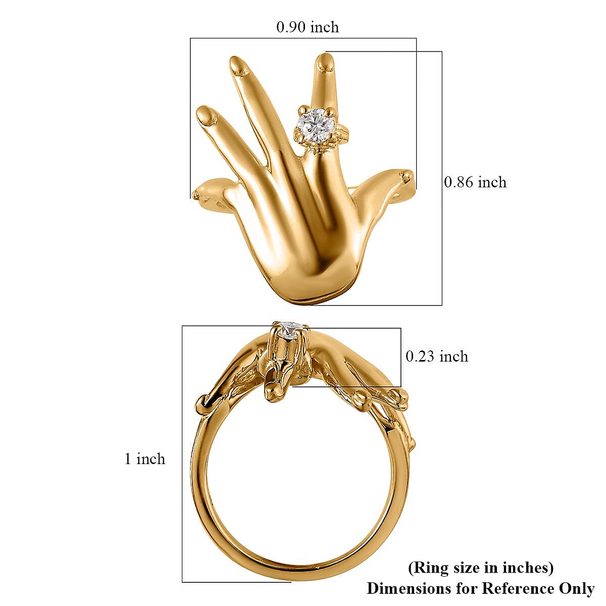 Moissanite Hand Ring in Vermeil Yellow Gold Over Sterling Silver (Size 6.0) 0.10 ctw image number 5
