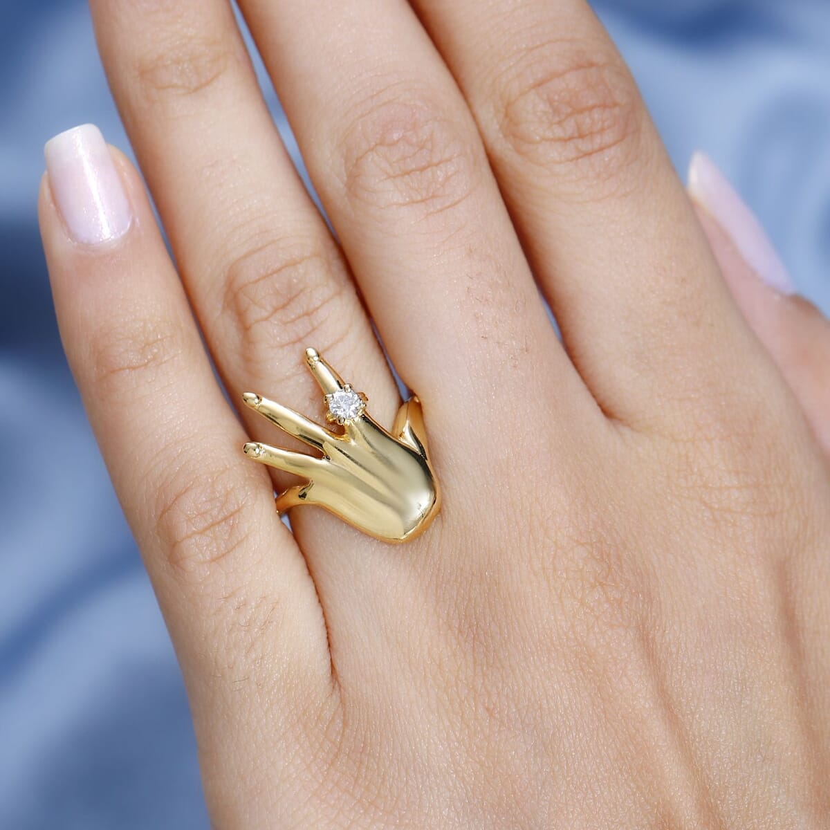 Moissanite Hand Ring in Vermeil Yellow Gold Over Sterling Silver (Size 8.0) 0.10 ctw image number 2