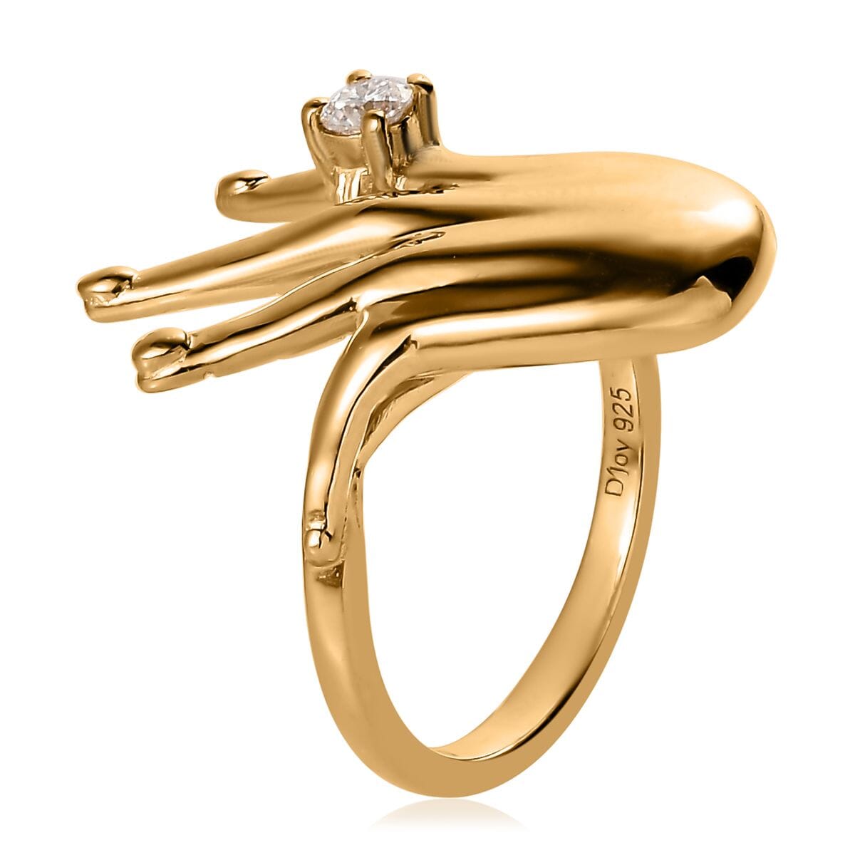 Moissanite Hand Ring in Vermeil Yellow Gold Over Sterling Silver (Size 8.0) 0.10 ctw image number 3
