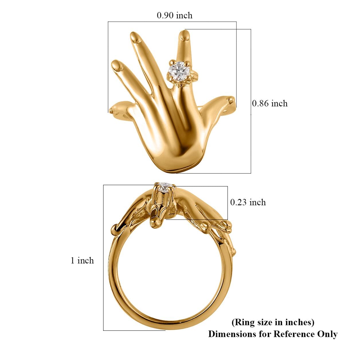Moissanite Hand Ring in Vermeil Yellow Gold Over Sterling Silver (Size 8.0) 0.10 ctw image number 5