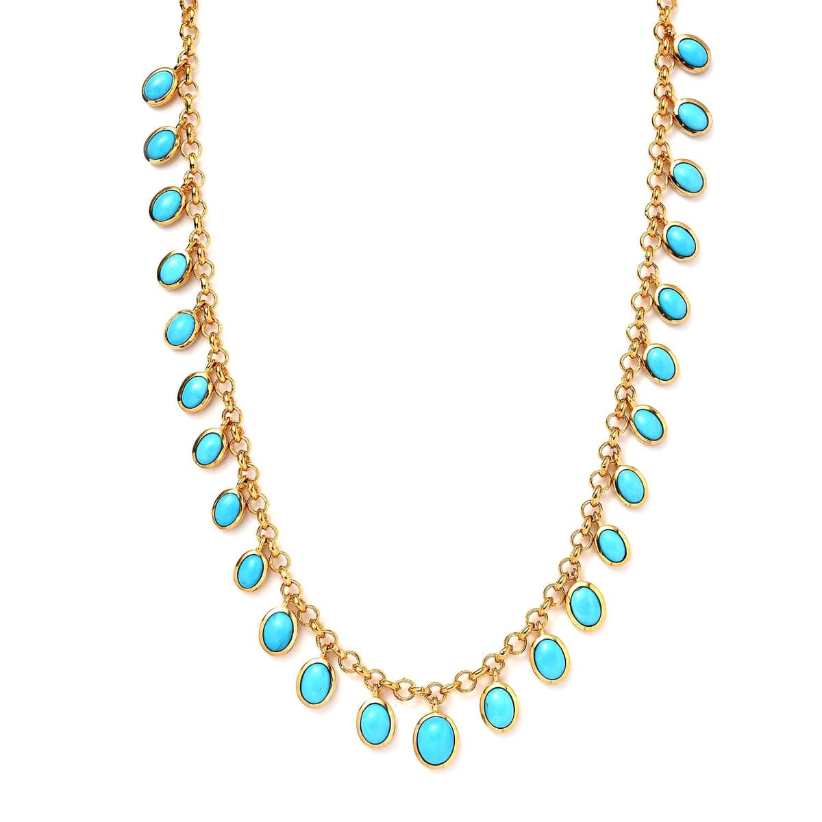 Premium Sleeping Beauty Turquoise Necklace 18-20 Inches in Vermeil Yellow Gold Over Sterling Silver 14.15 ctw image number 0