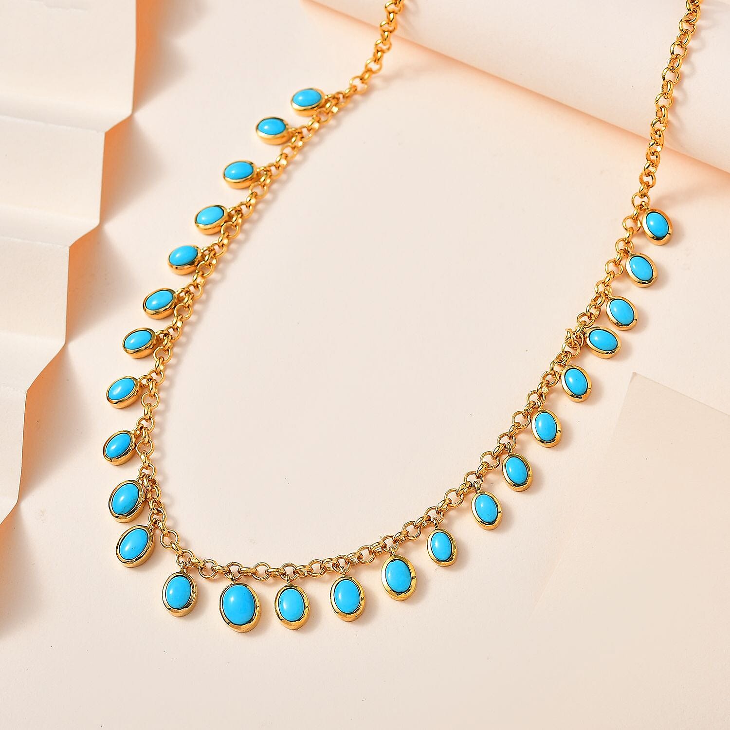 Premium Sleeping Beauty Turquoise Necklace 18-20 Inches in Vermeil Yellow Gold Over Sterling Silver 14.15 ctw