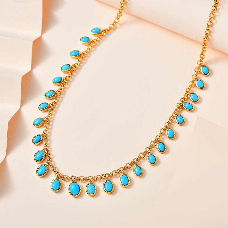 Premium Sleeping Beauty Turquoise Necklace 18-20 Inches in Vermeil Yellow Gold Over Sterling Silver 14.15 ctw