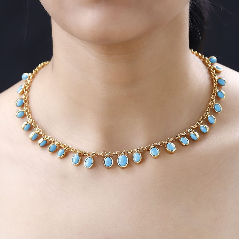 Premium Sleeping Beauty Turquoise Necklace 18-20 Inches in Vermeil Yellow Gold Over Sterling Silver 14.15 ctw