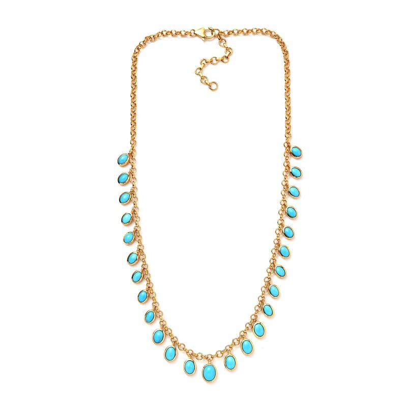 Premium Sleeping Beauty Turquoise Necklace 18-20 Inches in Vermeil Yellow Gold Over Sterling Silver 14.15 ctw