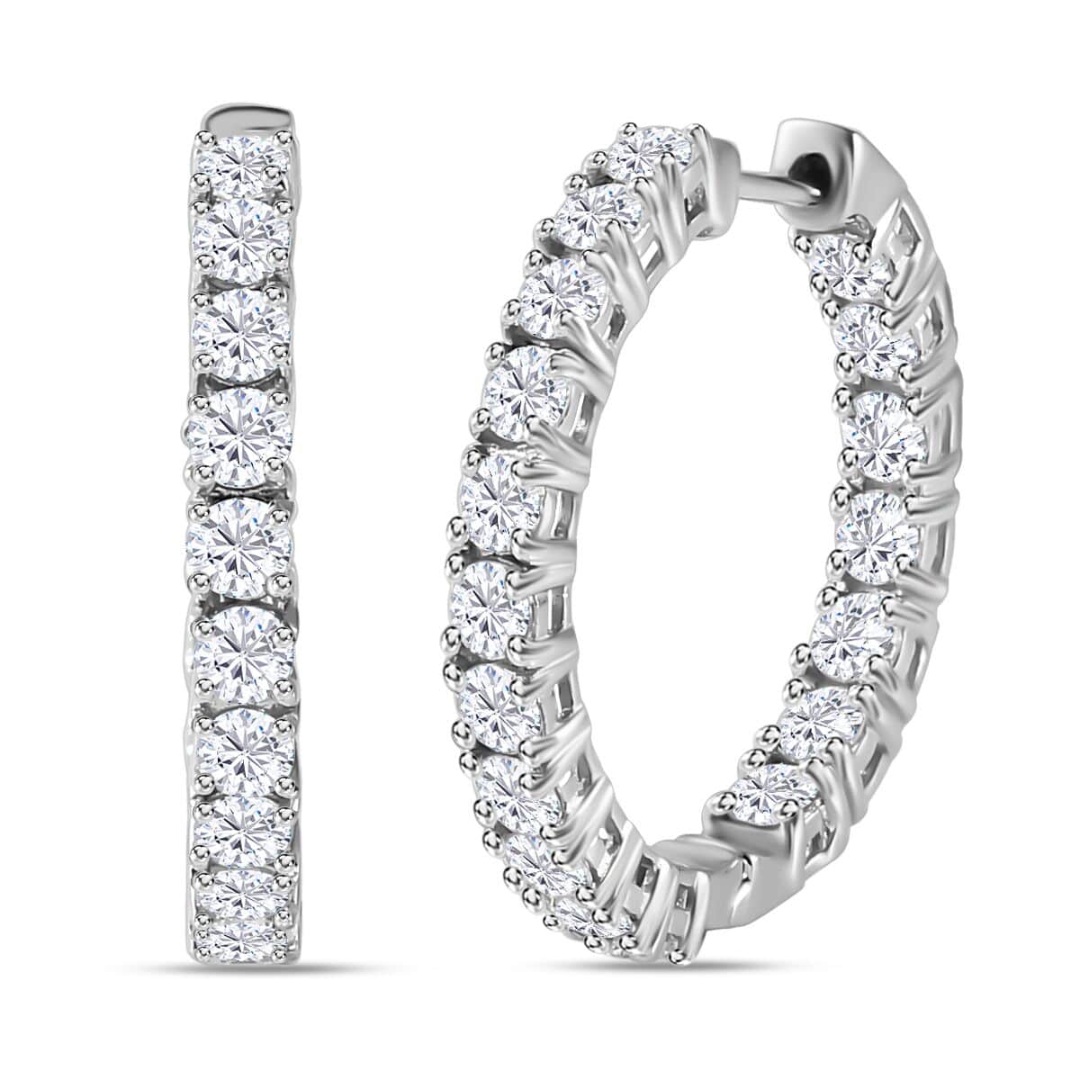 Moissanite Inside Out Hoop Earrings in Platinum Over Sterling Silver 3.75 ctw image number 0