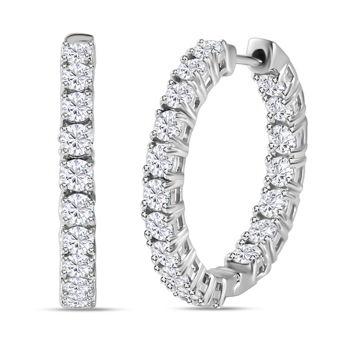 Doorbuster Moissanite Inside Out Hoop Earrings in Platinum Over Sterling Silver 3.75 ctw image number 0