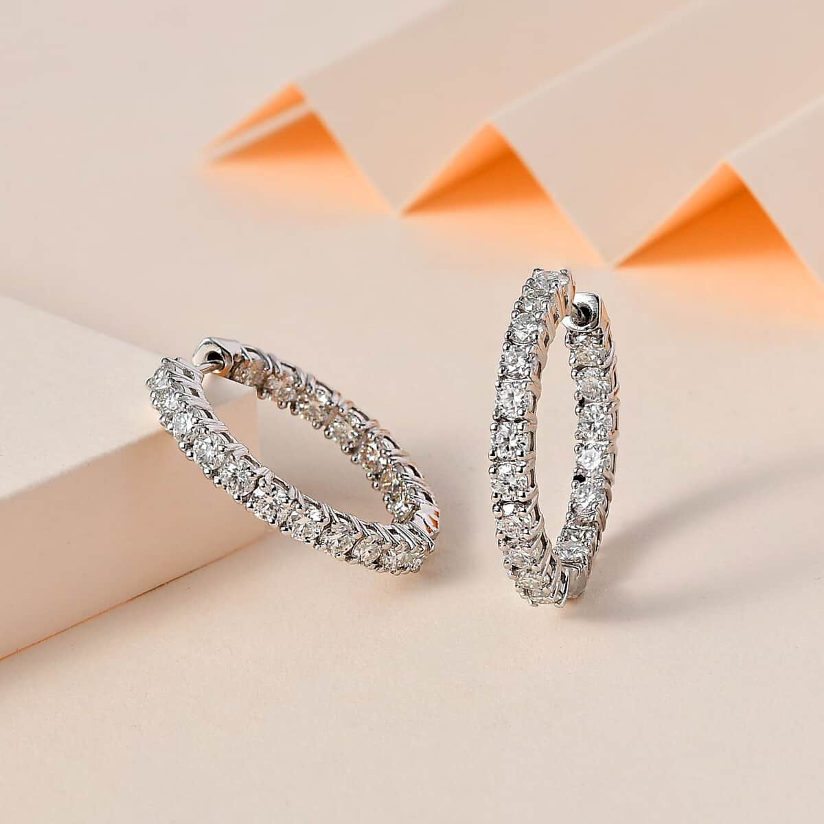 Doorbuster Moissanite Inside Out Hoop Earrings in Platinum Over Sterling Silver 3.75 ctw image number 1