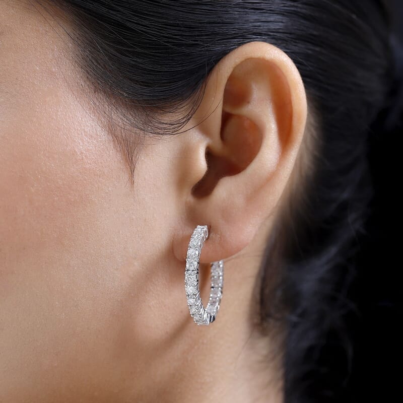 Moissanite Inside Out Hoop Earrings in Platinum Over Sterling Silver 3.75 ctw