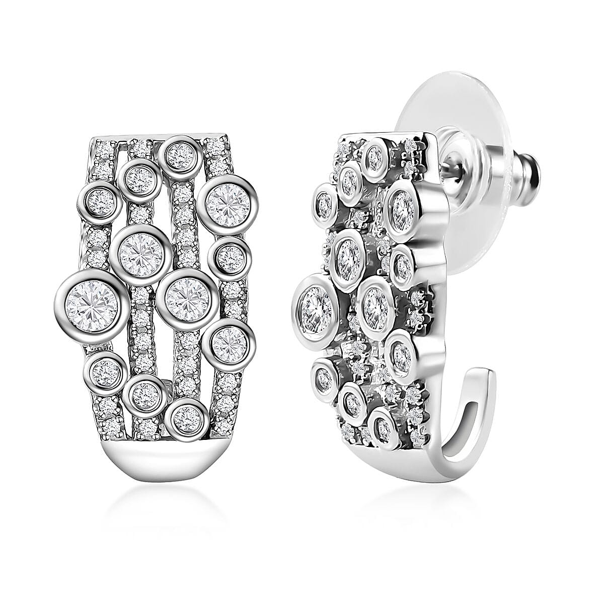 Moissanite J-Hoop Earrings in Platinum Over Sterling Silver 1.25 ctw