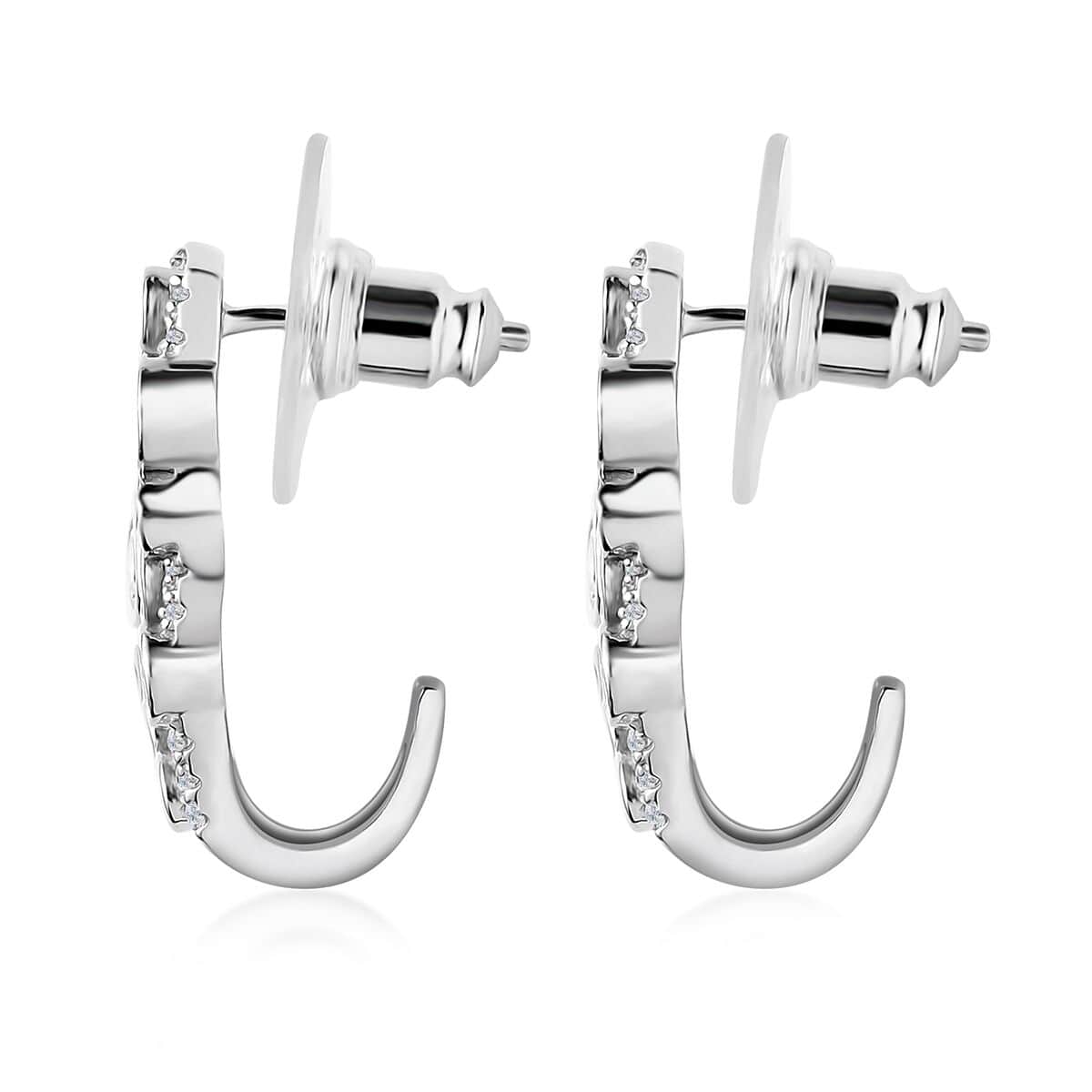 Moissanite J-Hoop Earrings in Platinum Over Sterling Silver 1.25 ctw image number 3