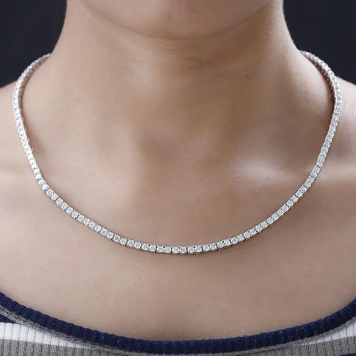 D'Joy Moissanite Tennis Necklace, 18 Inch Necklace, Platinum Over Sterling Silver Necklace, Moissanite Jewelry, Gifts For Her 14.60 ctw