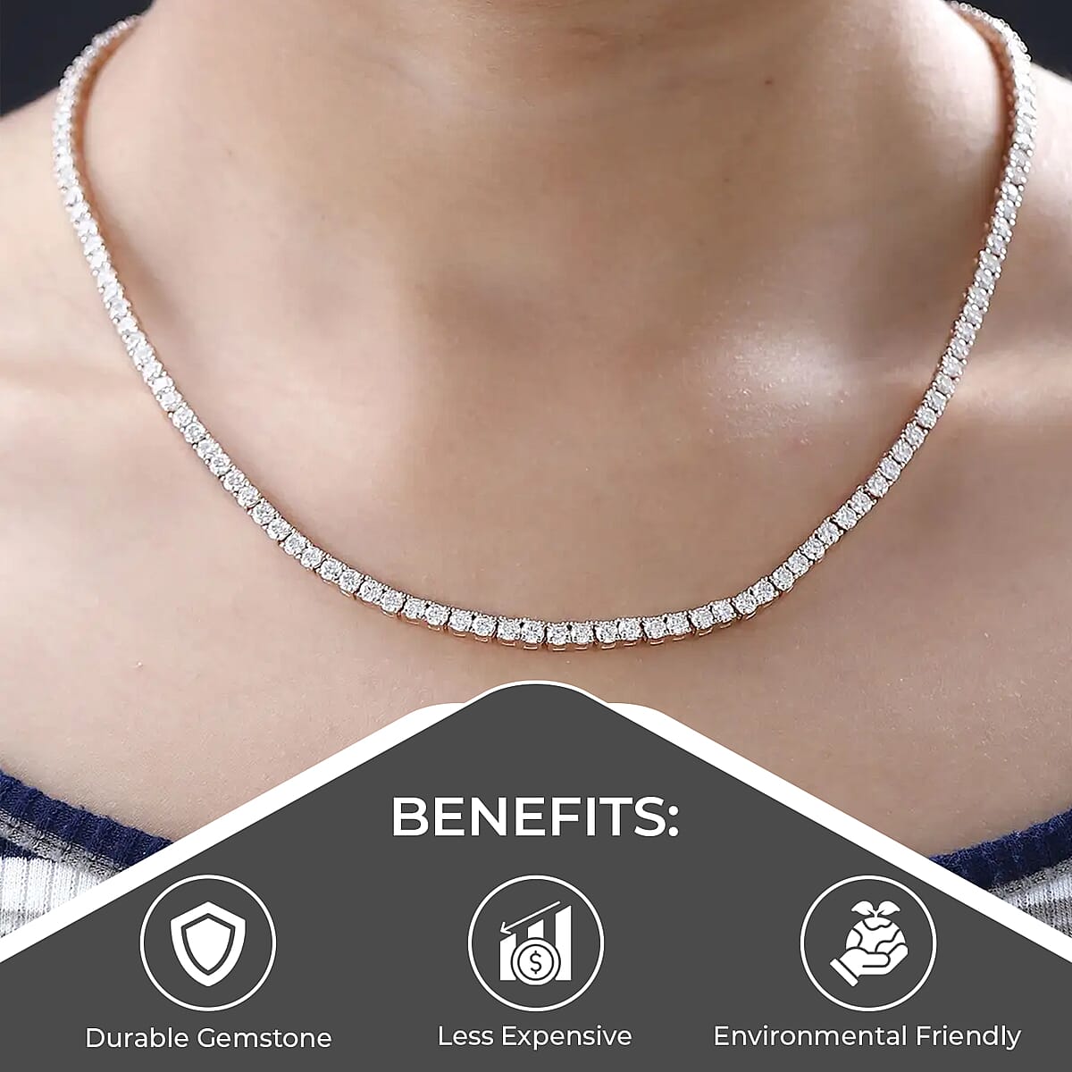 Moissanite Tennis Necklace, 18 Inch Necklace, Vermeil Rose Gold Over Sterling Silver Necklace, Moissanite Jewelry, Gifts For Her 14.60 ctw image number 3