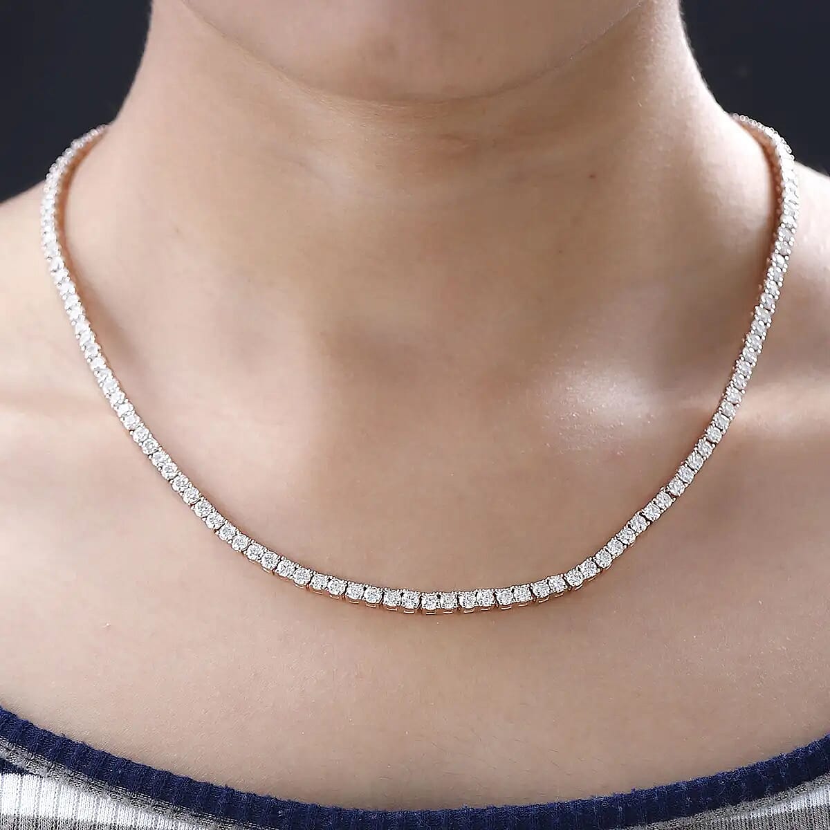 Moissanite Tennis Necklace, 18 Inch Necklace, Vermeil Rose Gold Over Sterling Silver Necklace, Moissanite Jewelry, Gifts For Her 14.60 ctw image number 5