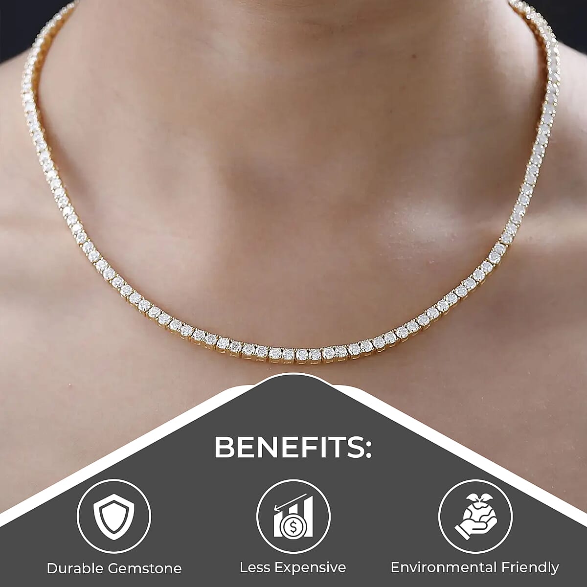 Moissanite Tennis Necklace, 18 Inch Necklace, Vermeil Yellow Gold Over Sterling Silver Necklace, Moissanite Jewelry, Gifts For Her 14.60 ctw image number 3