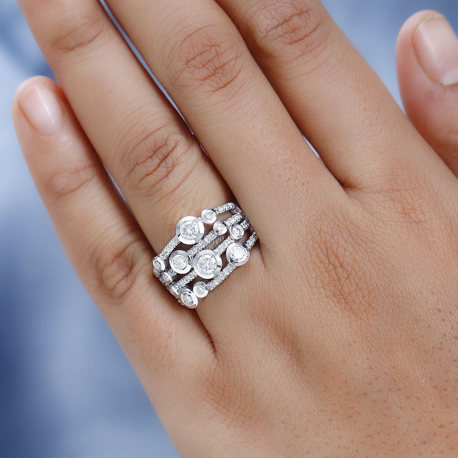 Moissanite Bubble Ring in Platinum Over Sterling Silver (Size 10.0) 1.35 ctw