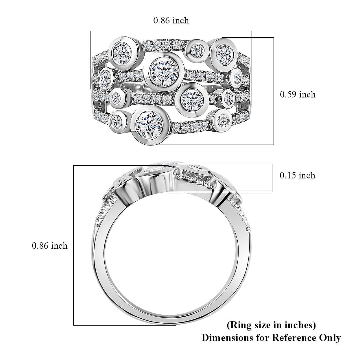 Moissanite Bubble Ring in Platinum Over Sterling Silver (Size 10.0) 1.35 ctw