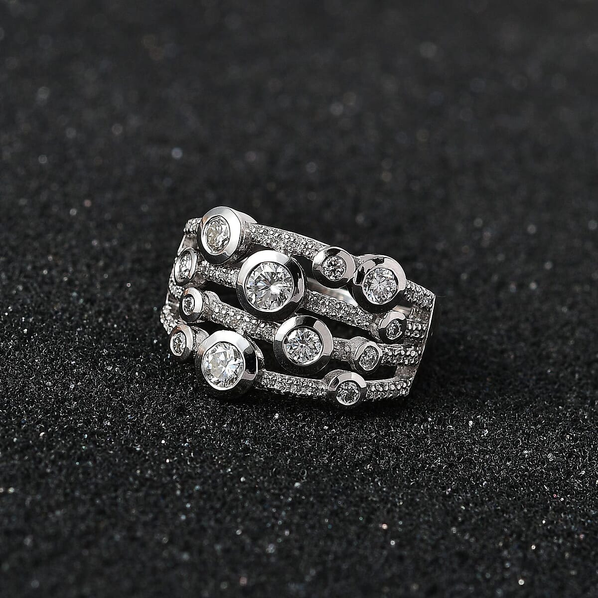 Moissanite Bubble Ring in Platinum Over Sterling Silver (Size 7.0) 1.35 ctw image number 1