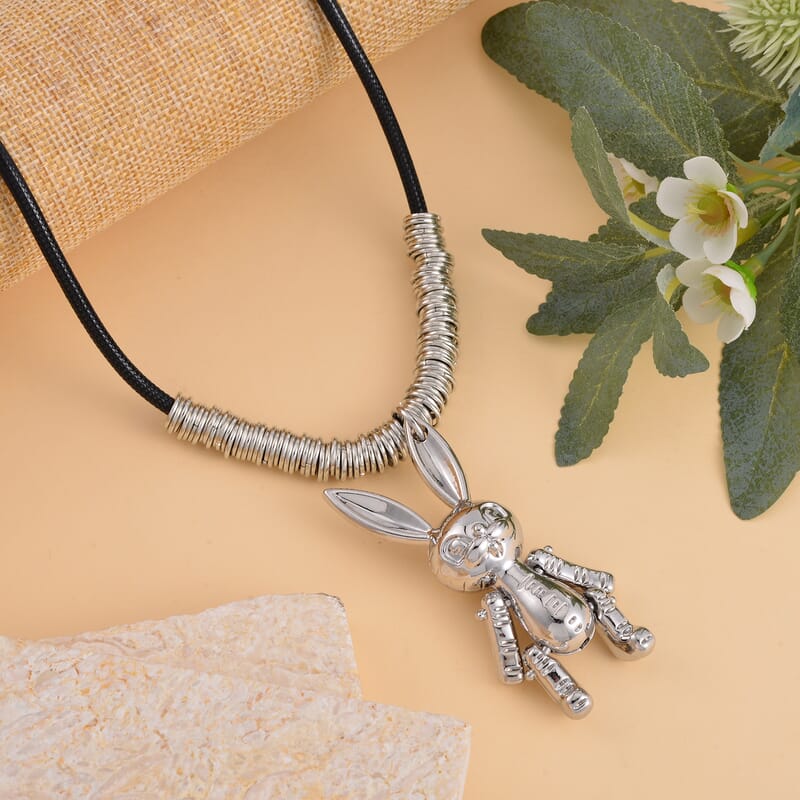 Heavy Industry Sweater Chain Long Rabbit Necklace 33.5-35.5 Inches in Silvertone