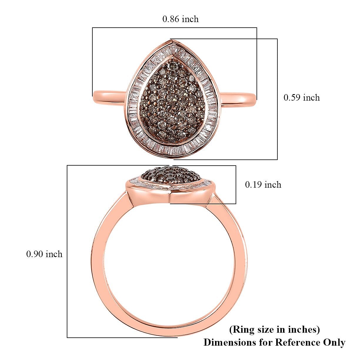 Natural Champagne and White Diamond Halo Ring in Vermeil Rose Gold Over Sterling Silver (Size 10.0) 0.50 ctw