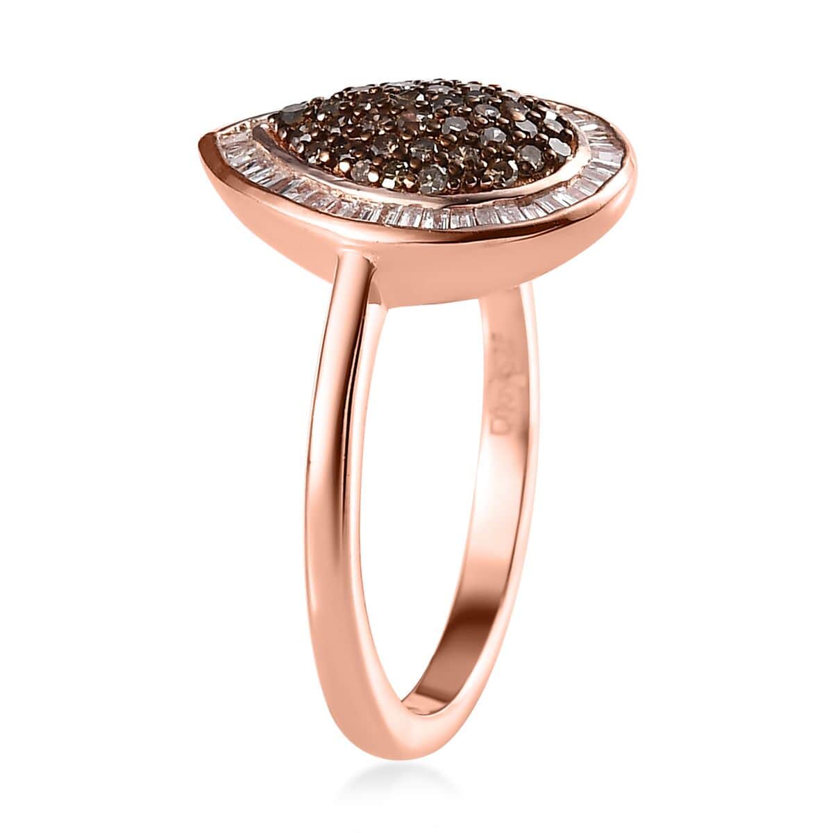 Natural Champagne and White Diamond Halo Ring in Vermeil Rose Gold Over Sterling Silver (Size 8.0) 0.50 ctw image number 3
